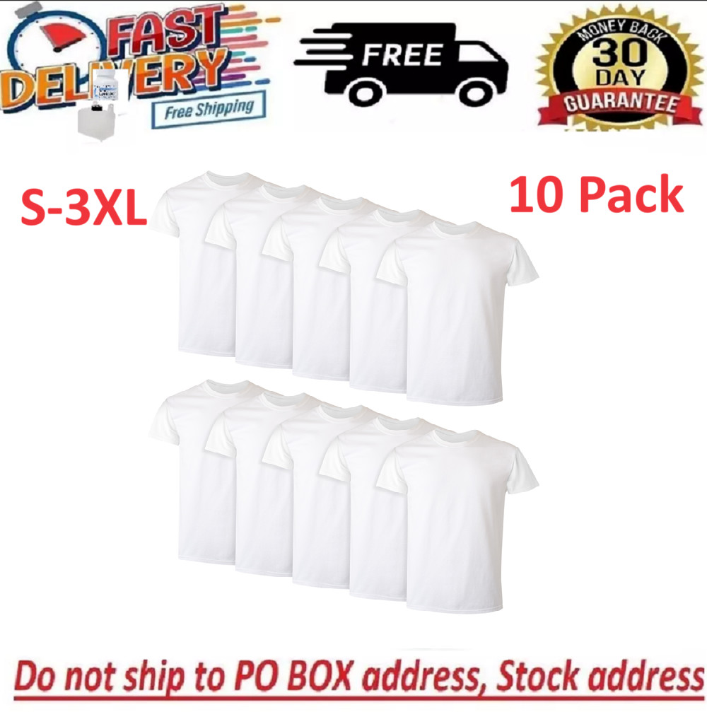 10 Pack Hanes Men’s White Crew T-Shirt Super Value Cotton Size S-3XL
