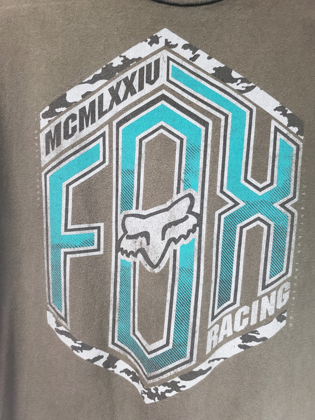 Fox Racing MCMLXXIU Shirt Mens XL Gray Crew Neck Guycore Work Regular Fit