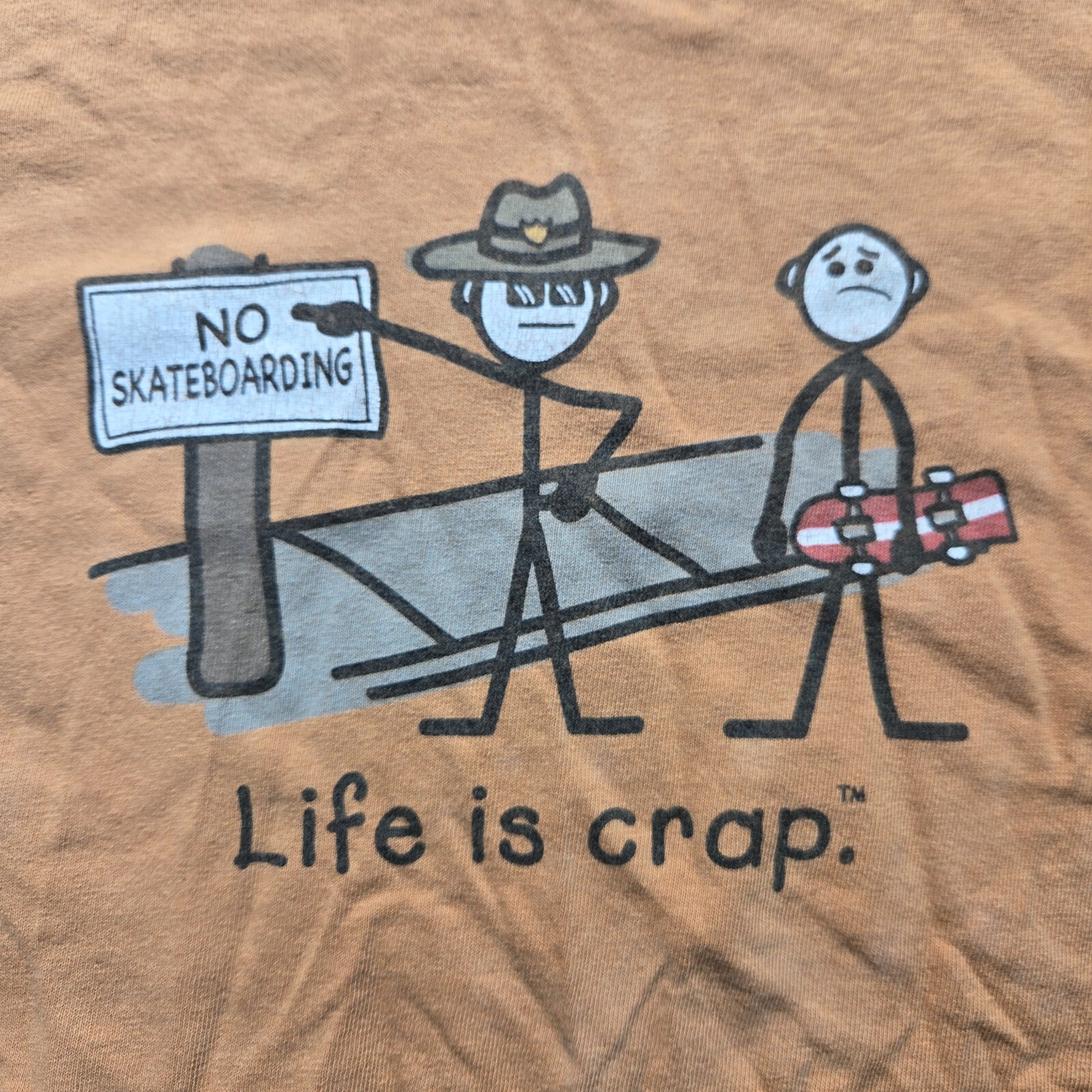 Life is Crap “No Skateboarding” Tee T-Shirt Orange Adult Men’s Size M Medium