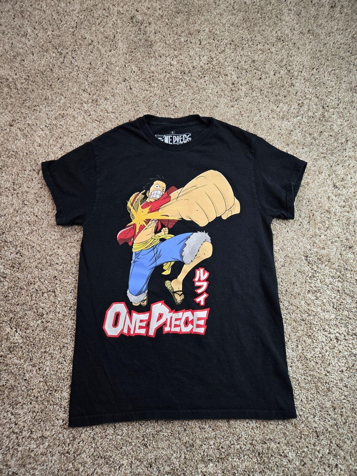 One Piece T Shirt Mens Small Black Monkey D. Luffy Graphic Ripple Junction