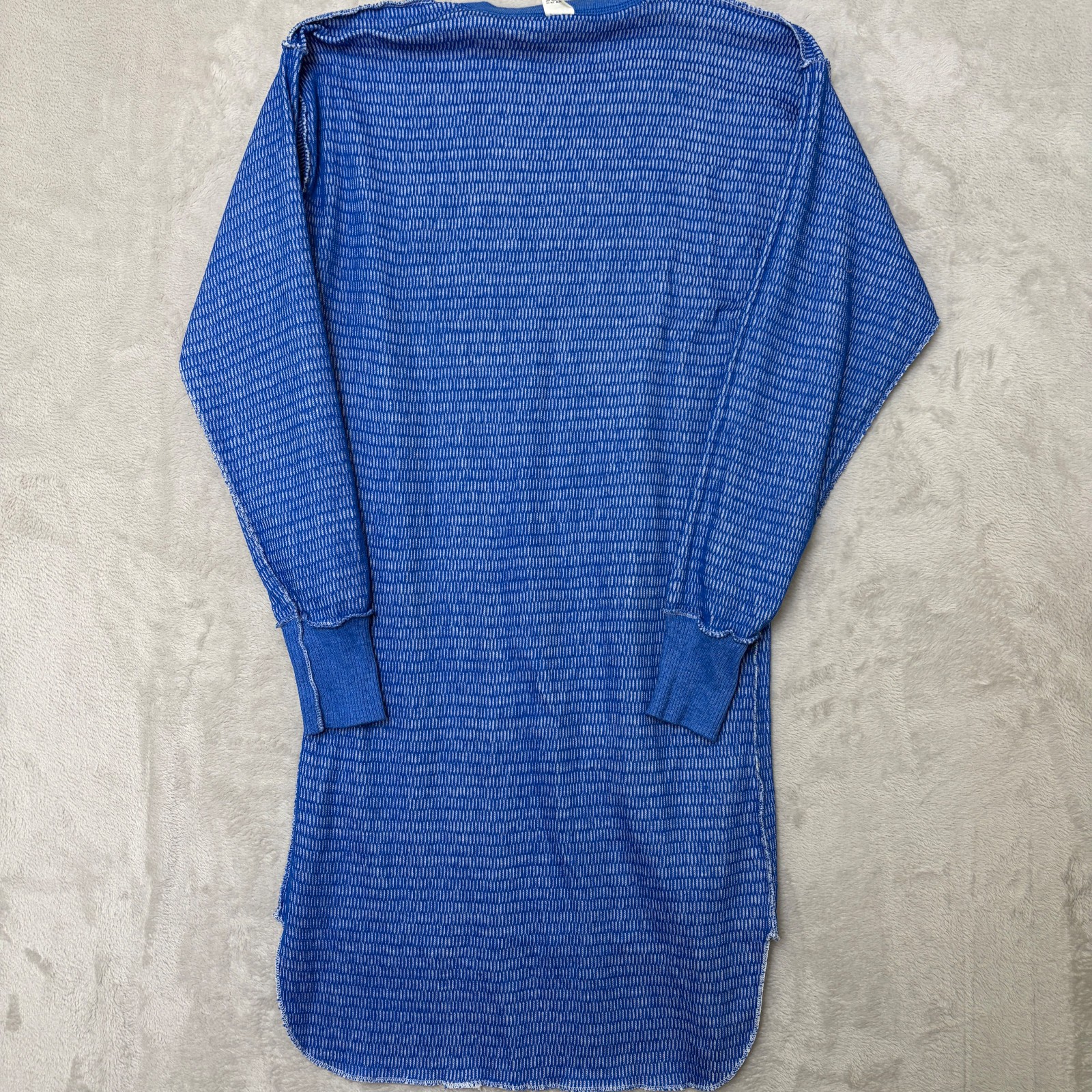 Hanes Vintage Thermal Top Blue/White Textured Weave Pattern XL 50/50 blend knit