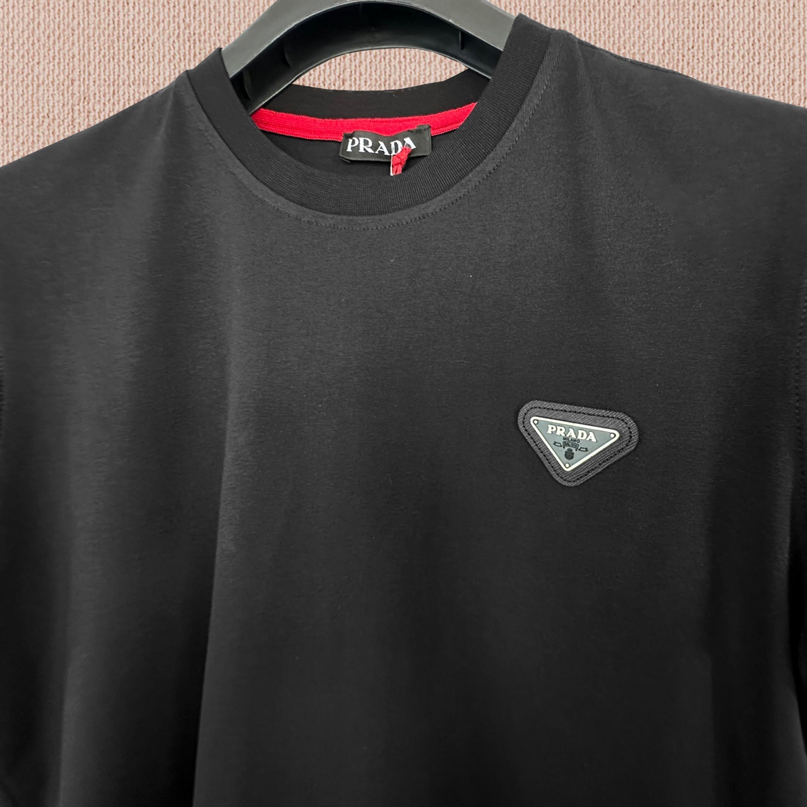 Prada Black T-shirt — Triangle Grey Logo Patch — Size 2XL– Tariff Paid