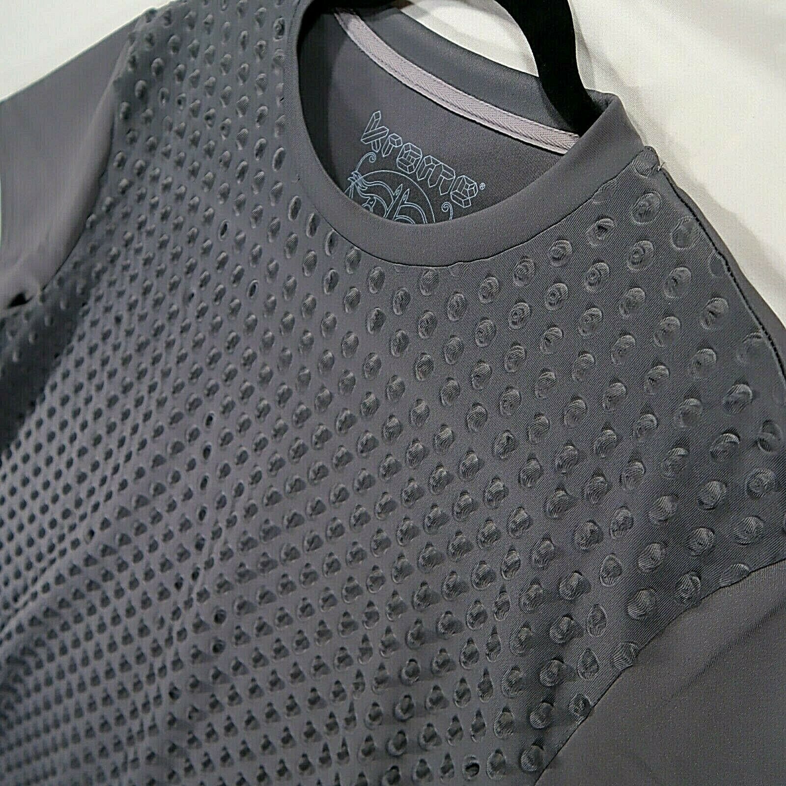 Krome L Mens T Shirt Charcoal Grey Textured Polyester Stretch Rare Textured NWT