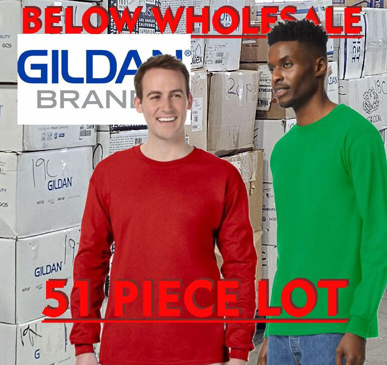 Below WHOLESALE Blank long sleeve T-Shirt – 51 GILDAN 2400 Bulk Lot