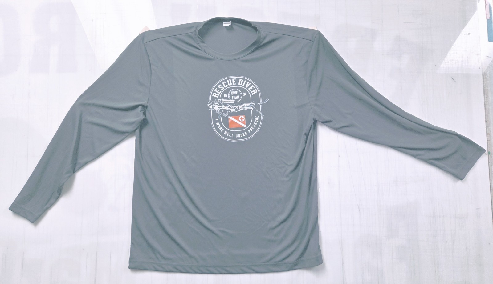 XL Sport Tek Polyester Long Sleeve Rescue Diver SCUBA Gray T-shirt