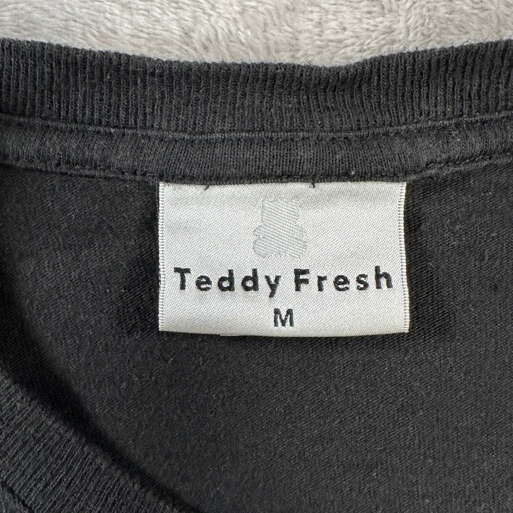 Teddy Fresh Tee Mens M Bear in Car Flames Graphic Long Sleeve Shirt Black