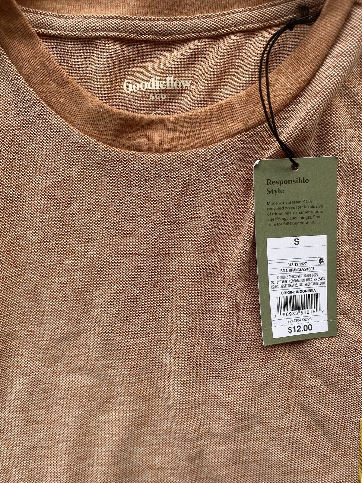 NWT Men’s Goodfellow Small Short Sleeve Heathered Apricot/Orange White Pullover