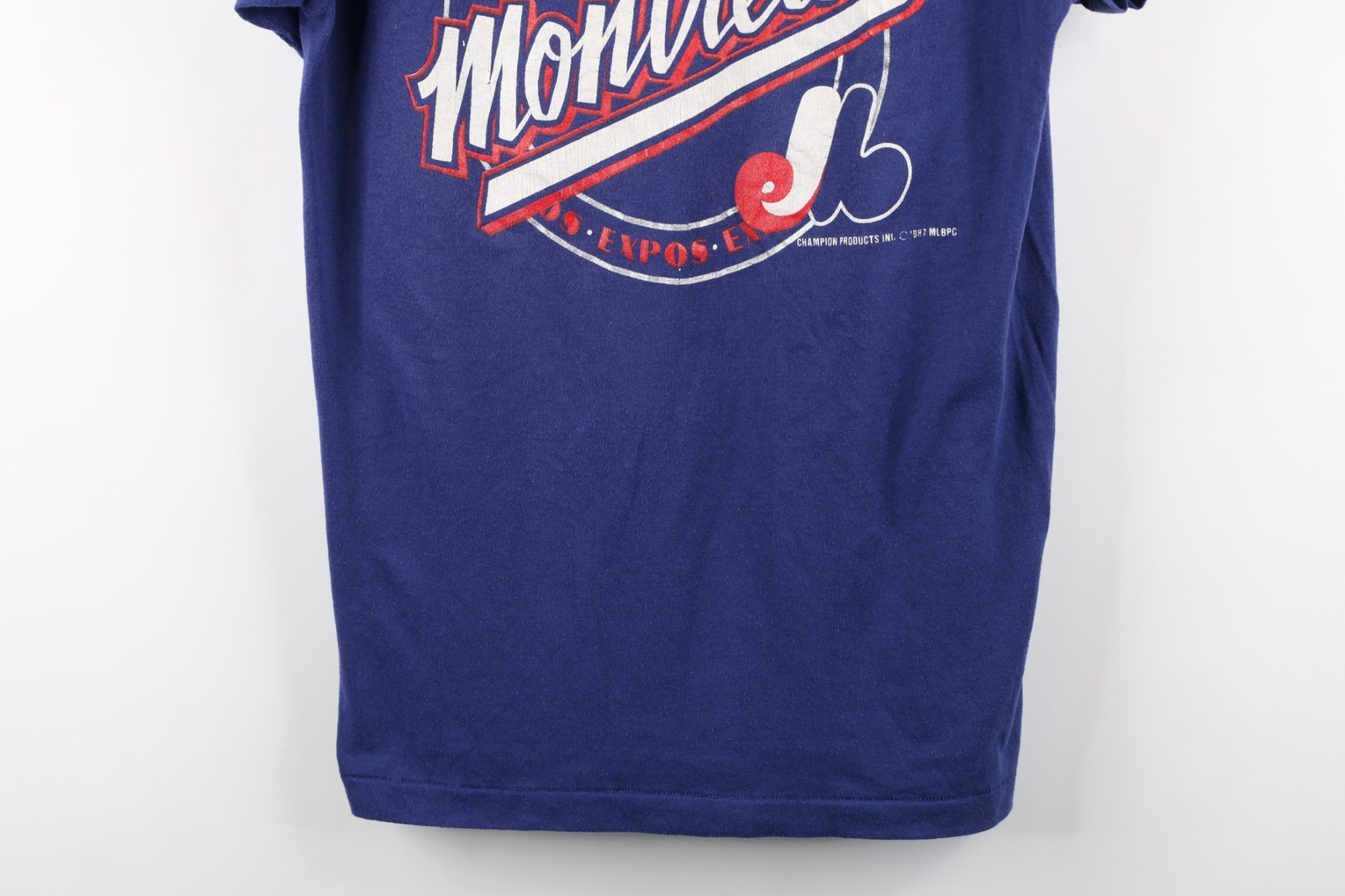 Vtg 80s Champion Mens Large Faded Spell Out Montreal Expos Baseball T-Shirt USA