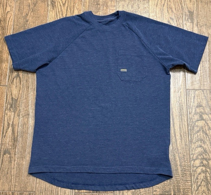 Ariat Rebar Mens Sz L Short Sleeve Shirt Blue Crew Neck One Pocket Workwear Work
