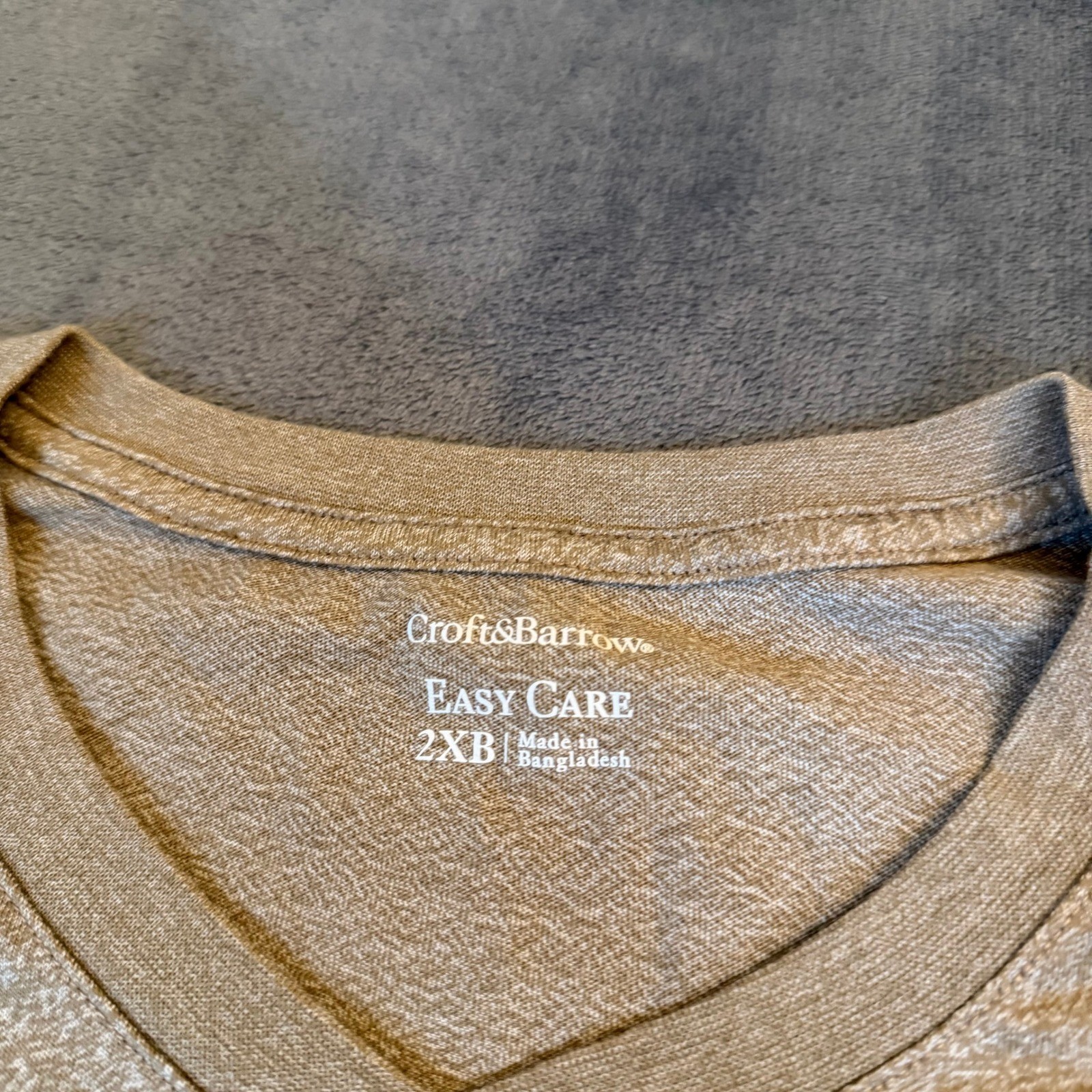 Croft & Barrow Easy Care V-Neck Long Sleeve Tee Heathered Tan Mens 2XB NWT
