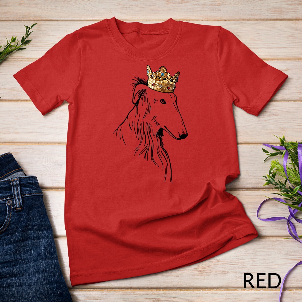 Borzoi Dog Wearing Crown Unisex T-shirt