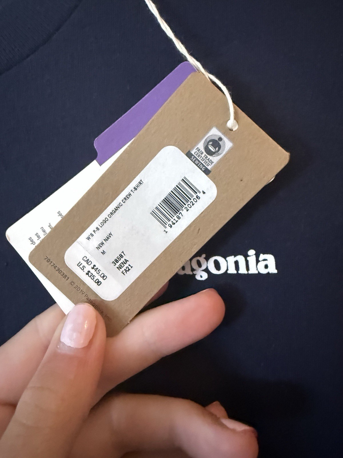 Patagonia T-shirt Mens Medium Blue Organic Cotton big Logo Graphic Crew Neck