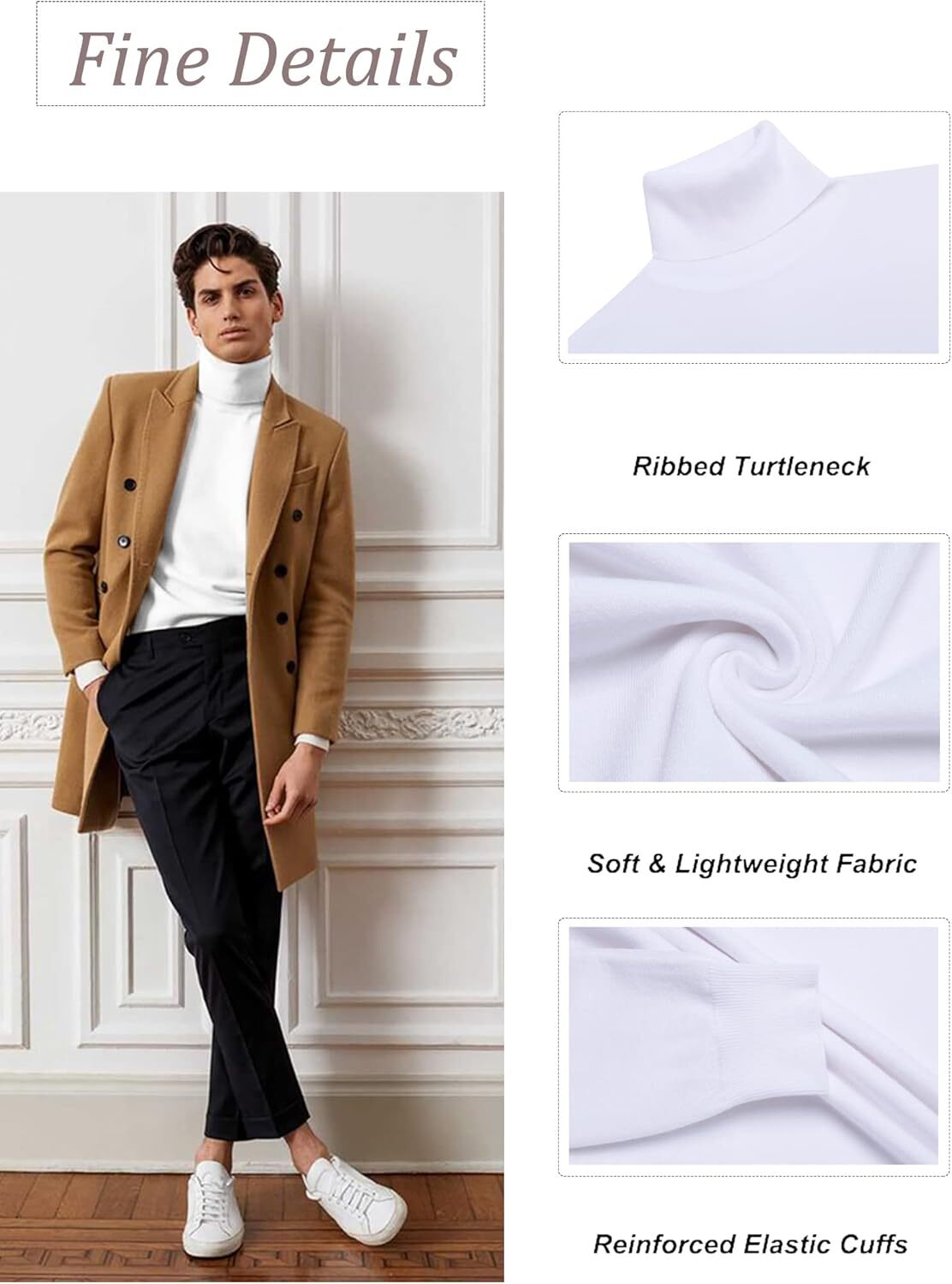 Men High-Neck Mock Turtleneck Solid Undershirt Long Sleeve Pullover Basic Layer
