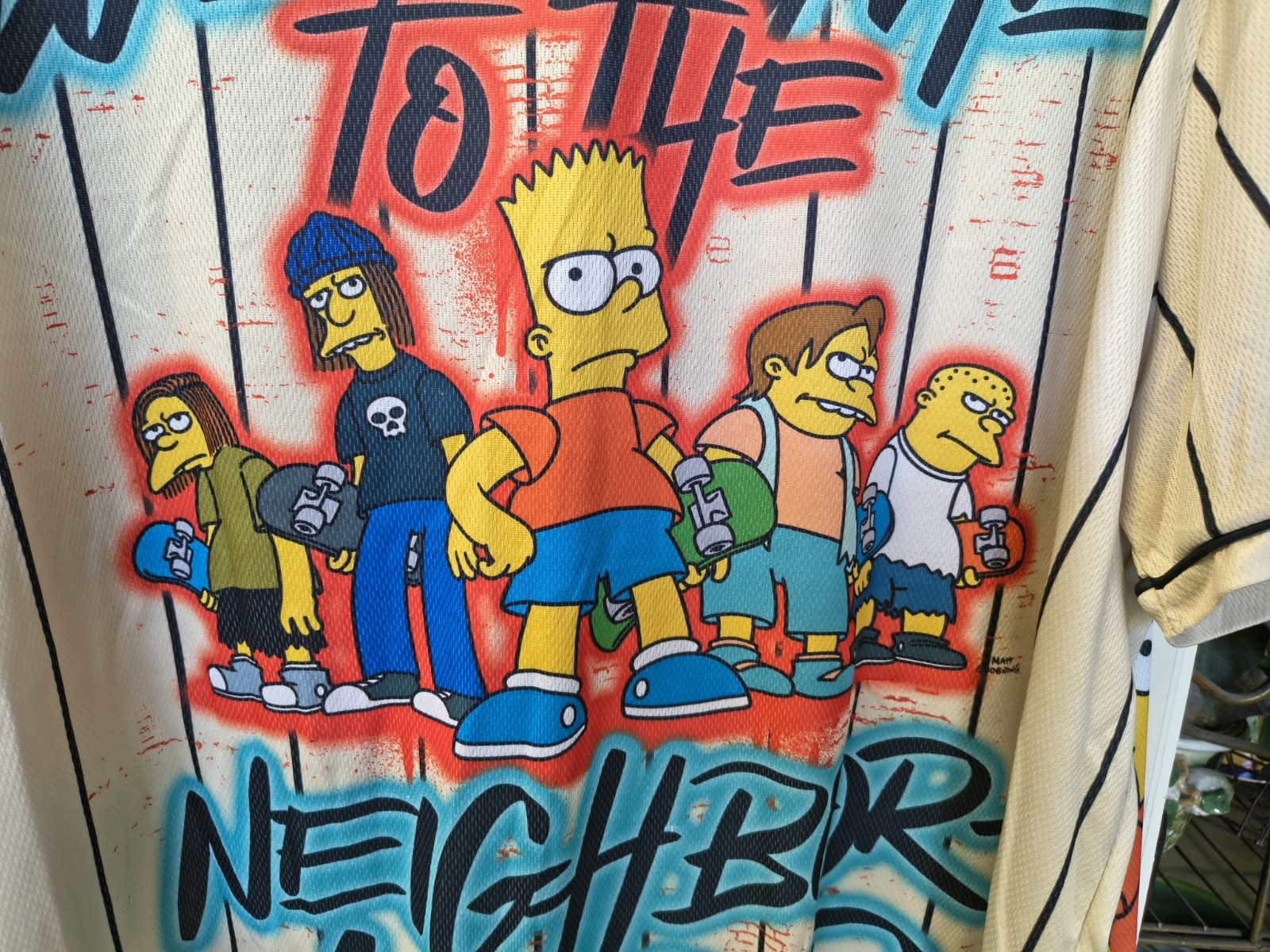 Men’s 2X Bart Simpsons Baseball Jersey Welcome to the Hood (Missing Button)
