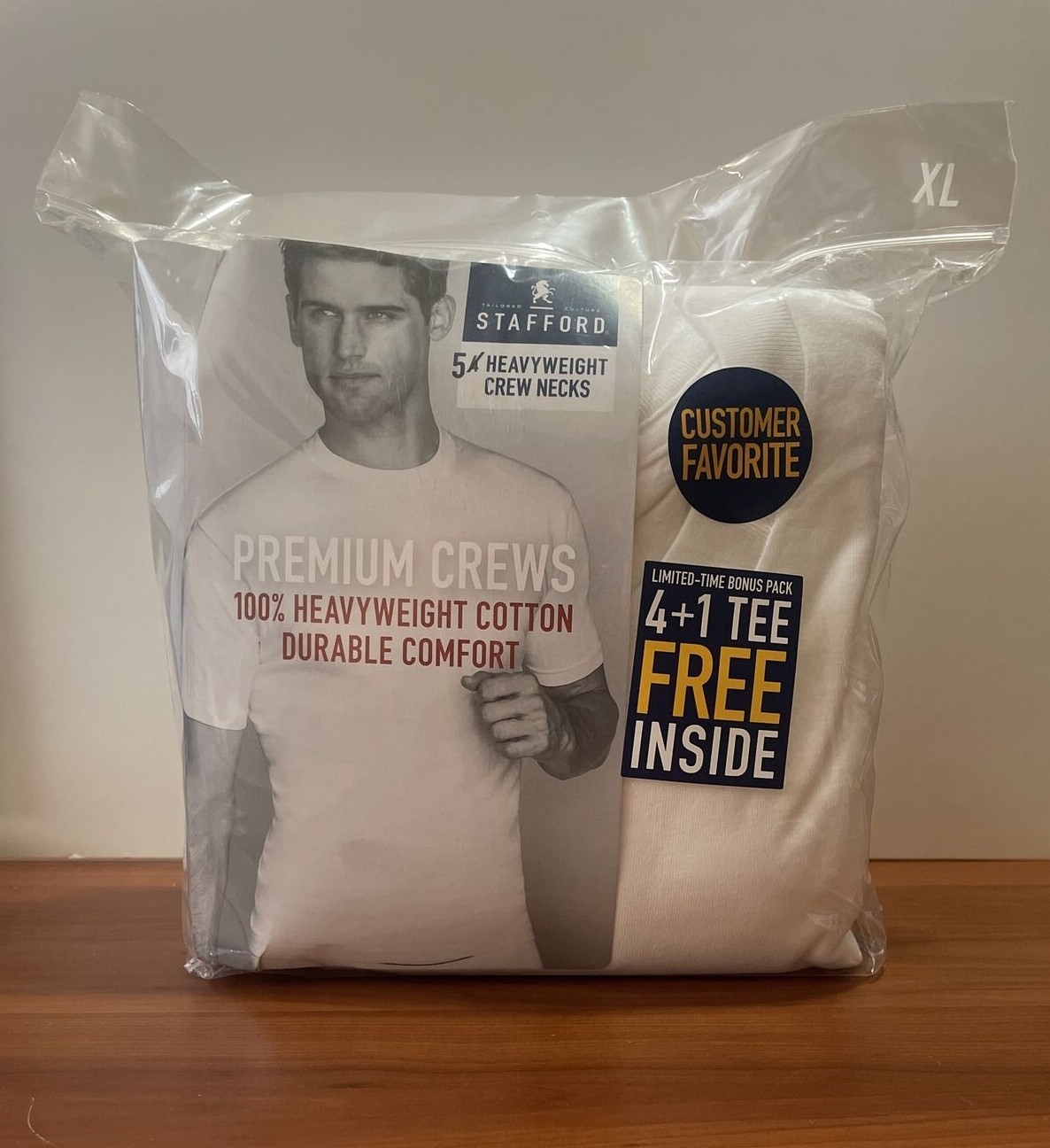 Stafford 5-Pack Bonus Pack Mens 100% Cotton Heavy Weight Crew-Neck T-Shirt White