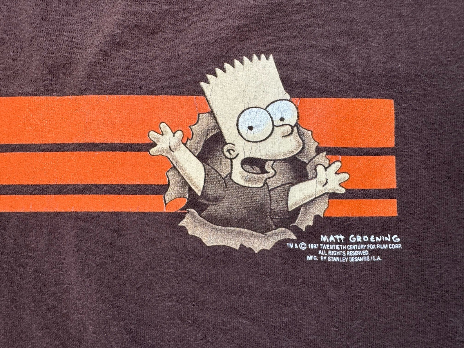 Vtg 1997 The Simpsons Stanley DeSantis Bart Simpson Brown T-shirt Size X-large