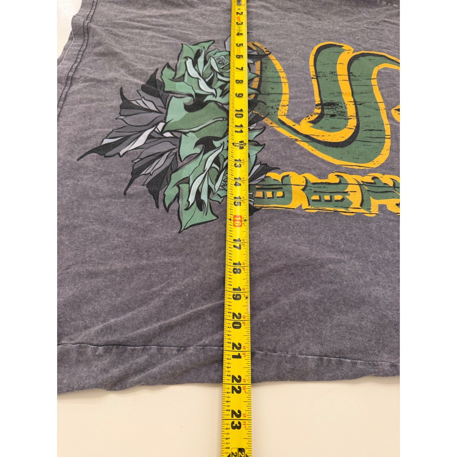 SHEIN Gray Acid Wash Graphic Tee Oversized Rose Halo Streetwear T-Shirt Large