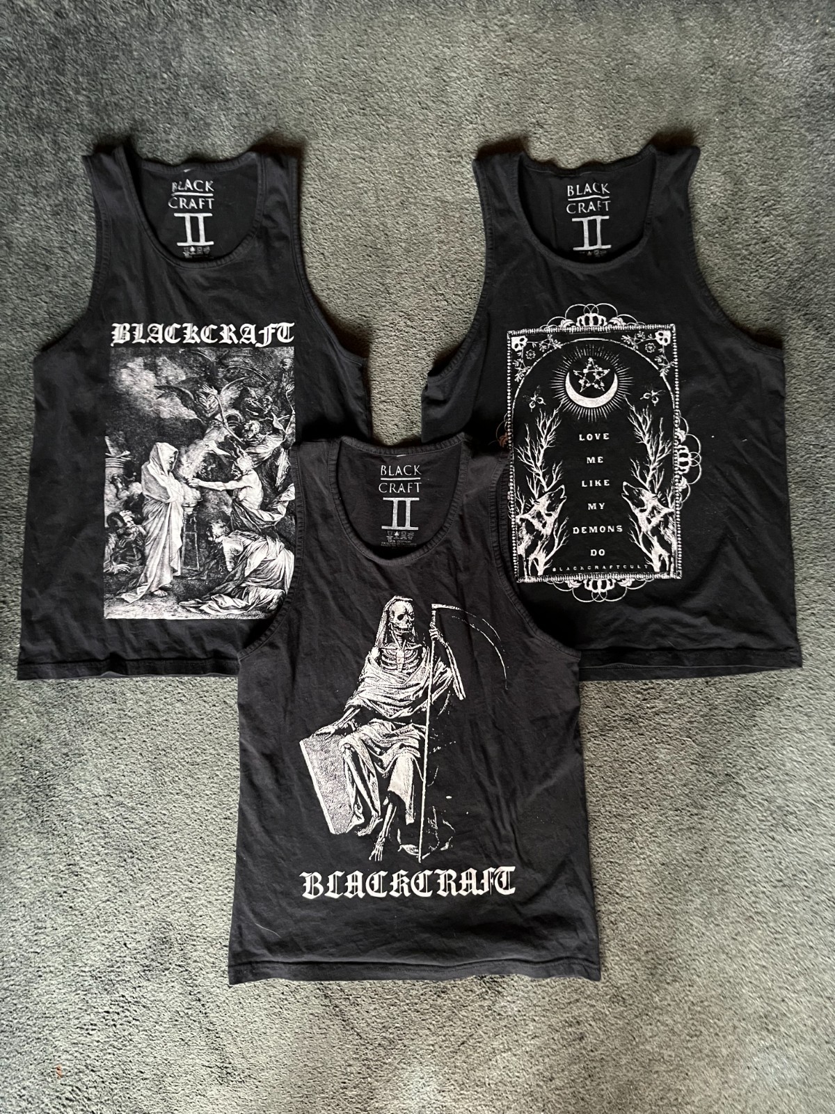 BLACKCRAFT Cult Muscle Shirts (3) Sz. Med. Gothic Devil Clothing Video Games