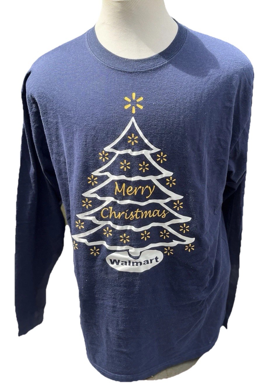 Jerzees Navy Blue Long Sleeve Crew Neck Walmart Christmas Tree Tee T Shirt XL