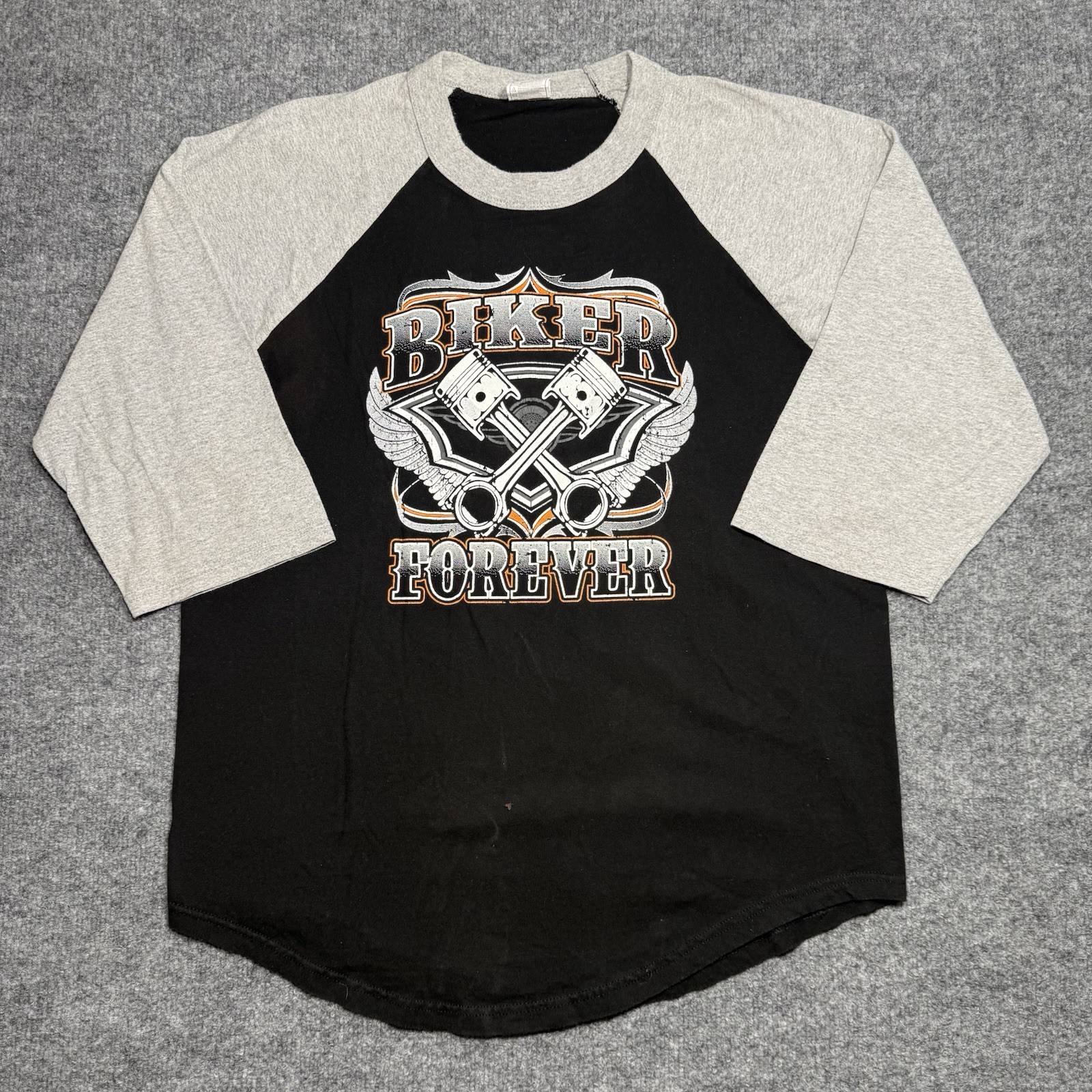 Vintage-style biker raglan baseball tee Size Large