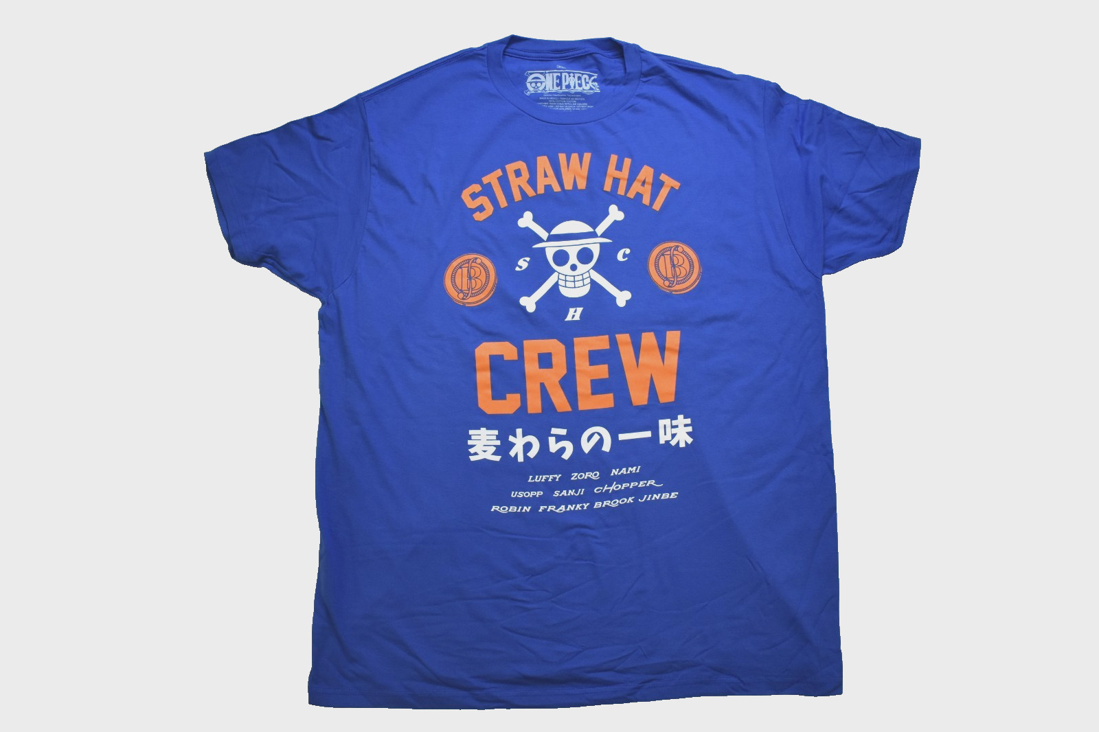 One Piece Skull Logo Straw Hat Crew Mens Blue Shirt New Small