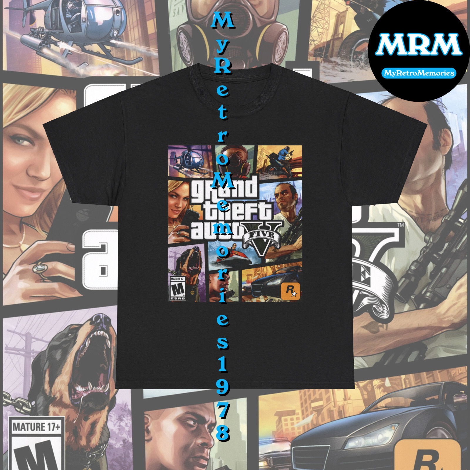 Grand Theft Auto V 5 GTA Box Art Design Black T-Shirt S-5XL New Lower Price!!