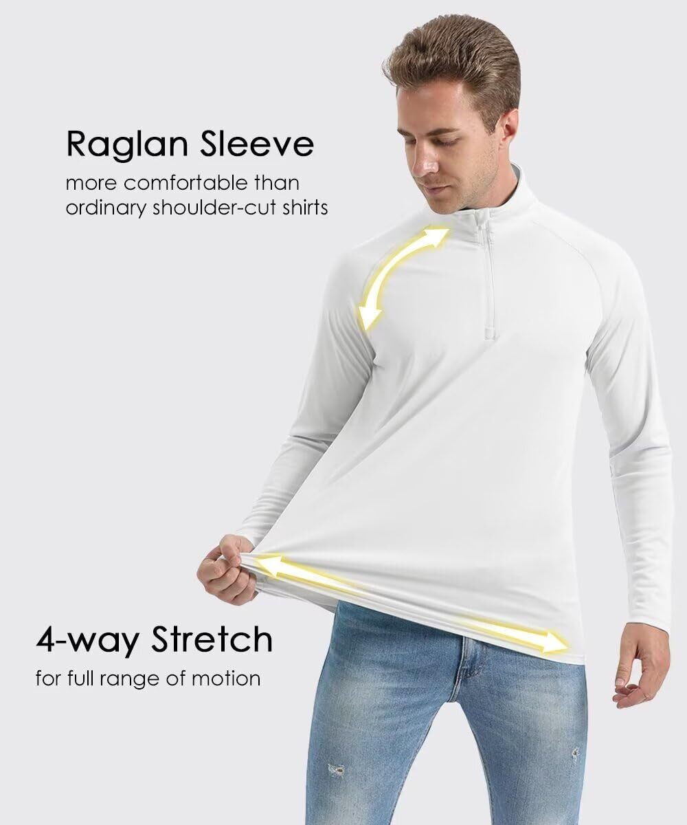 Men’s UPF 50+ Sun Shirts UV Tees Long Sleeve 1/4 Zip Fishing Running Rash Guard