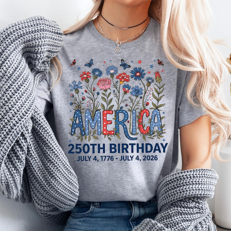 250th Anniversary Shirt 4th of July Flower USA Independence Day Patriotic Tee