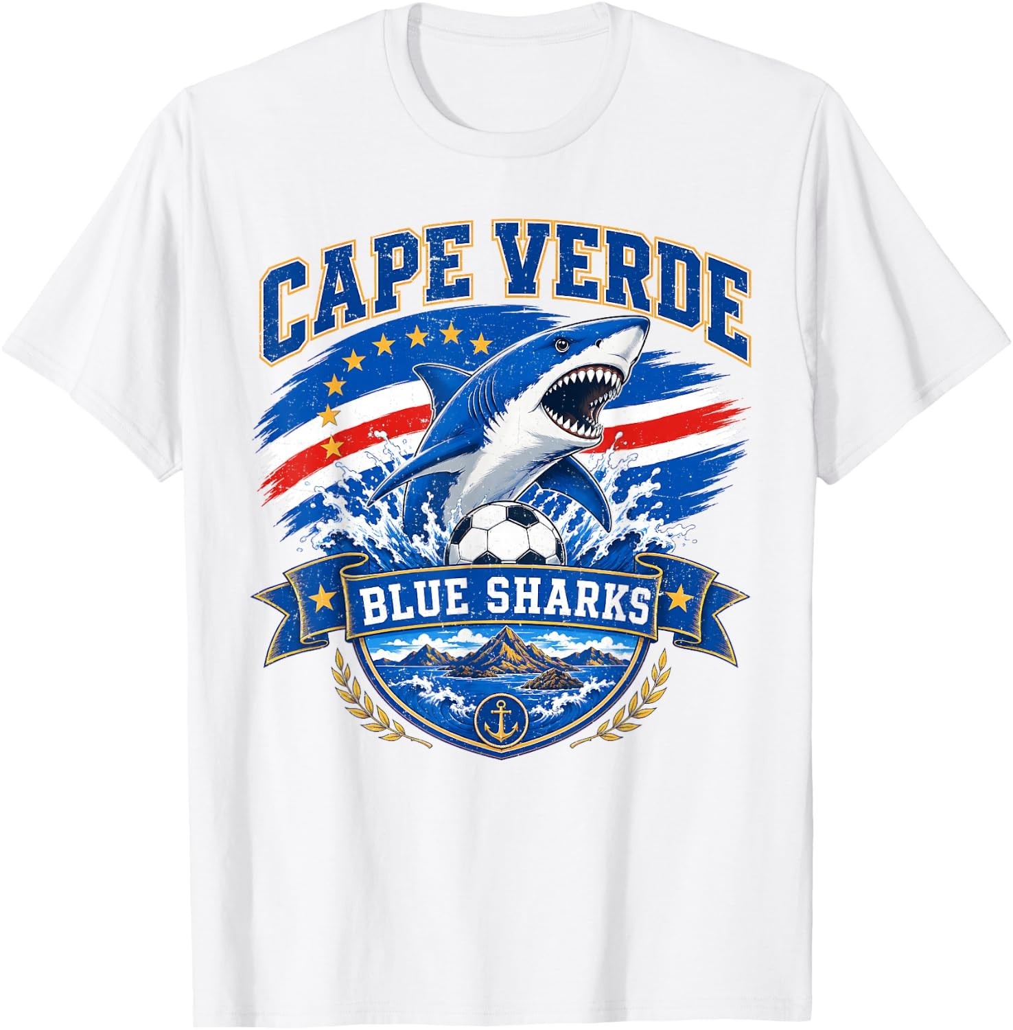 Cape Verde Flag Shark Cape Verdean Roots Cabo Verde T-Shirt S-3XL