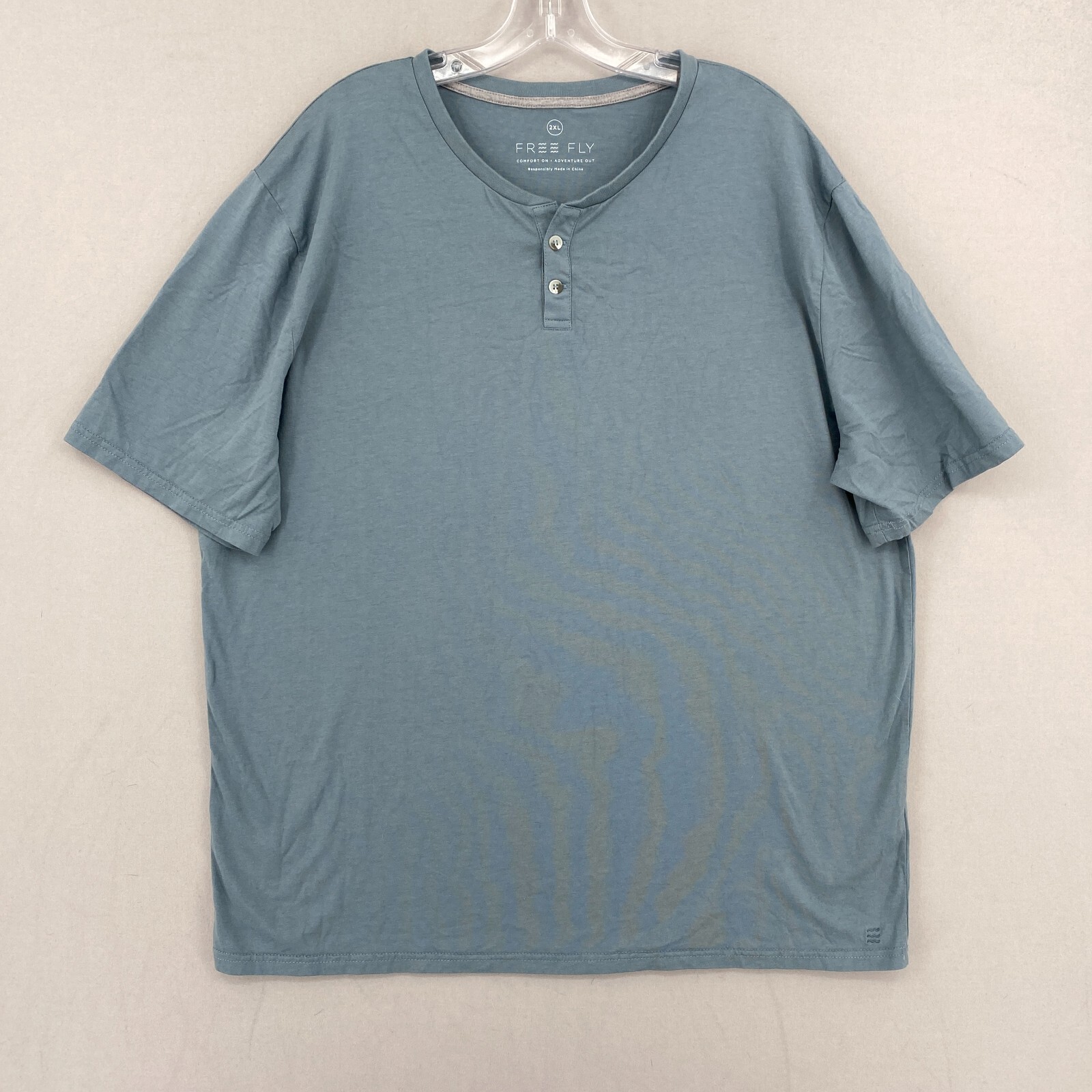 Free Fly Henley Short Sleeve Shirt Mens 2XL Blue Bamboo Cotton Casual Athletic