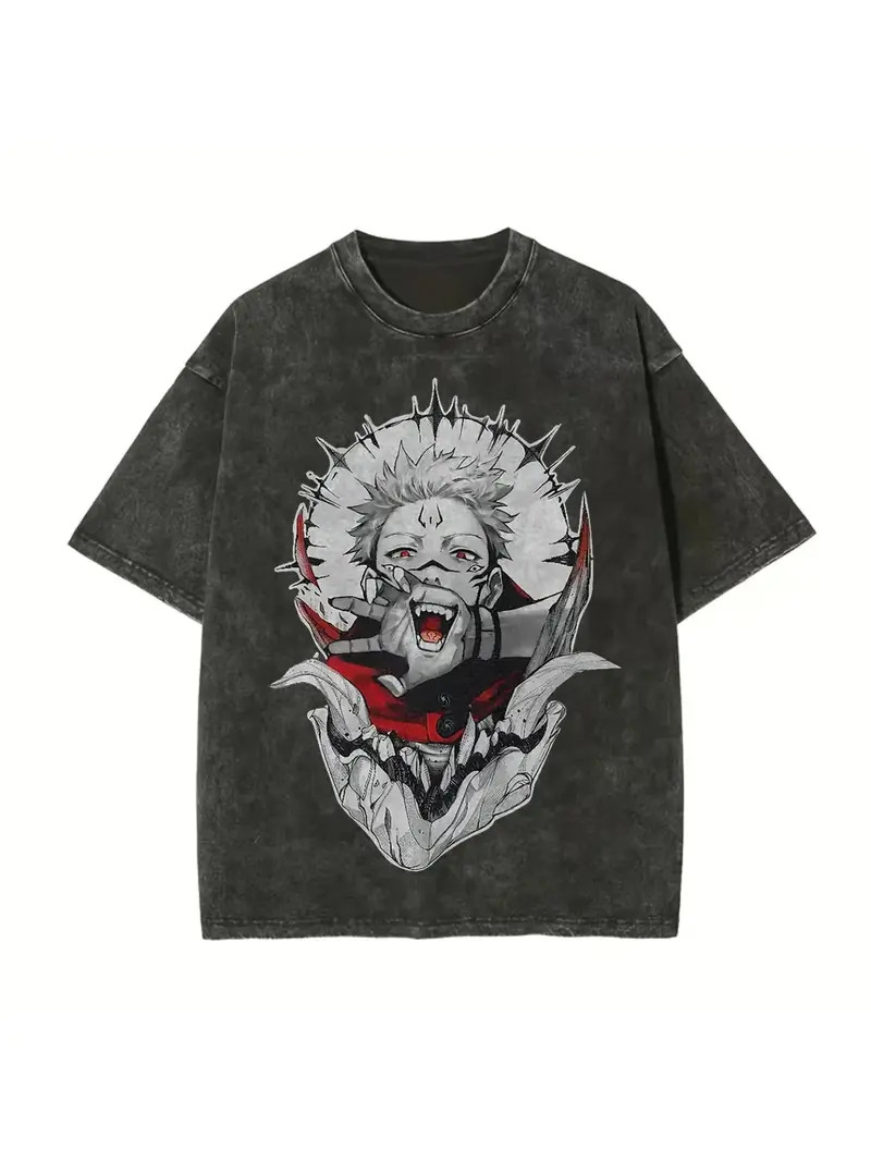 Dark Anime Villain Graphic T-Shirt Vintage Washed Streetwear Tee