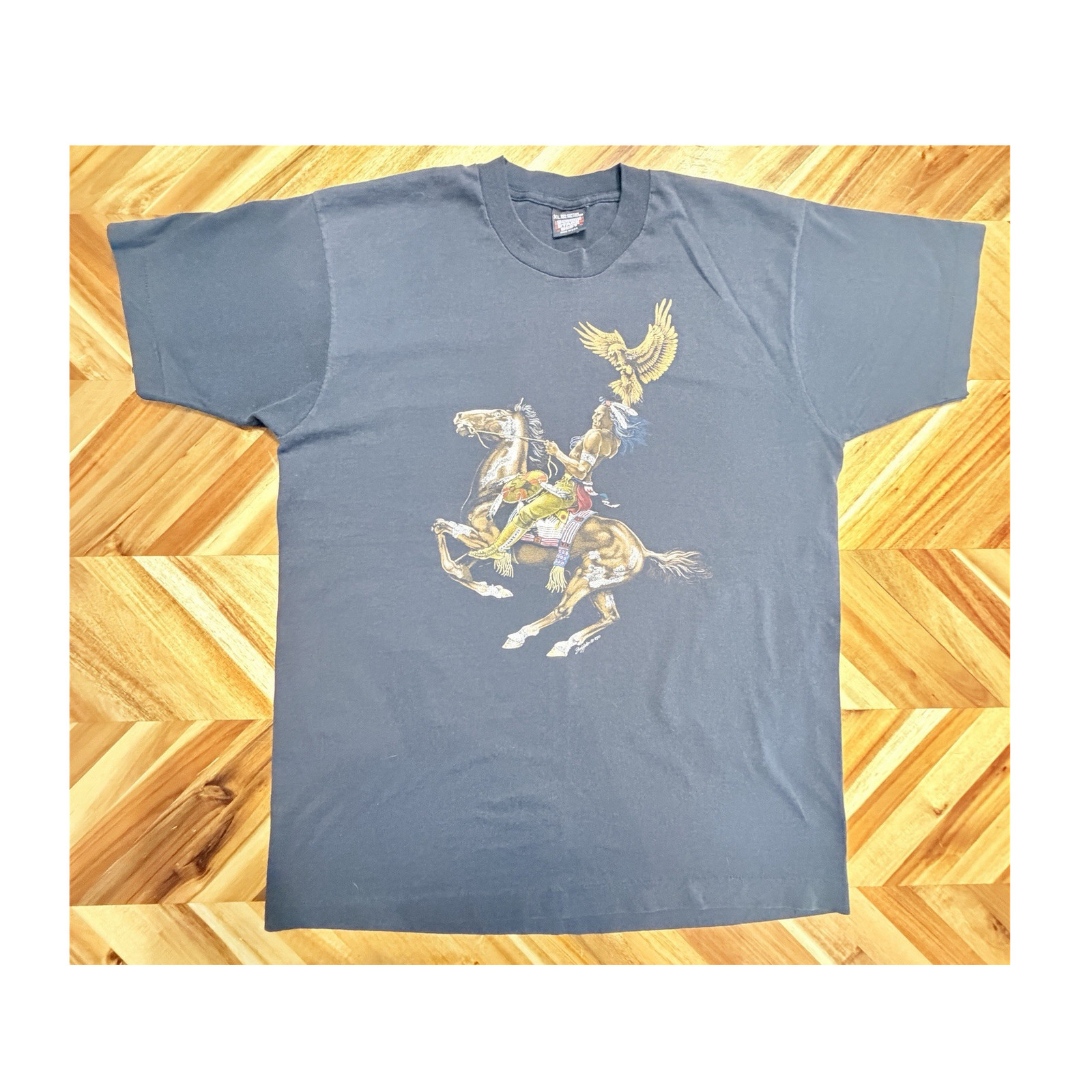 Vintage 90s Screen Stars Best Native American Art XL Single Stitch T-Shirt Biker
