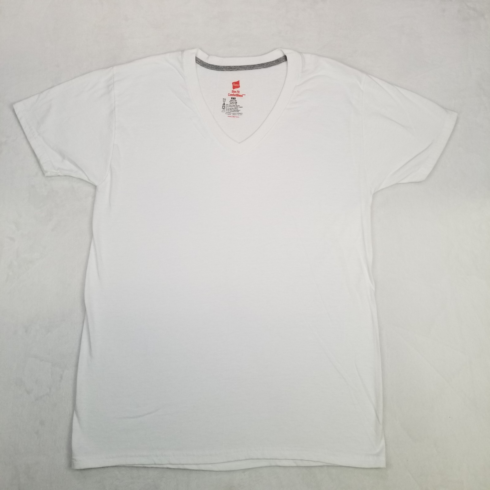 Hanes Men’s White Basic V-Neck T-Shirt Slim Fit Comfort Blend Size Medium Casual