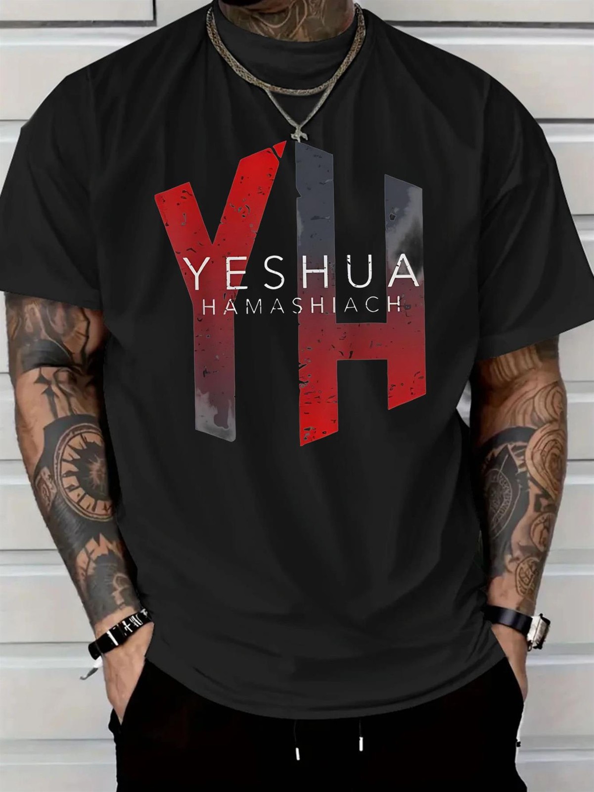 Men’s Yeshua Hamashiach Hebrew Christ Graphic T-Shirt Christian Faith Tee