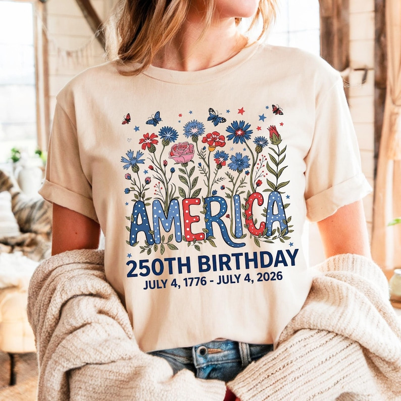 250th Anniversary Shirt 4th of July Flower USA Independence Day Patriotic Tee