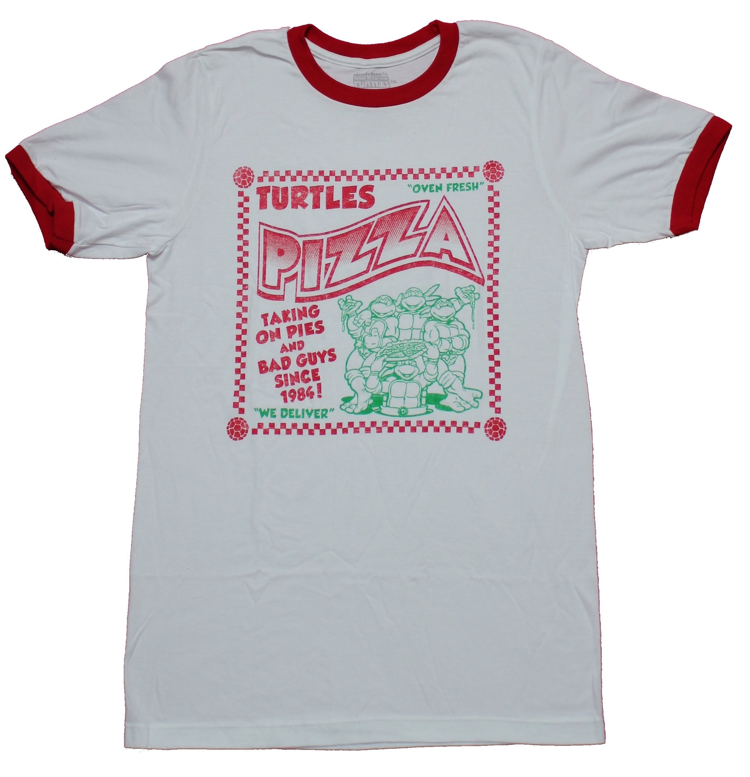 Teenage Mutant Ninja Turtles Mens T-Shirt – Ringer Pizza Taking On Pies