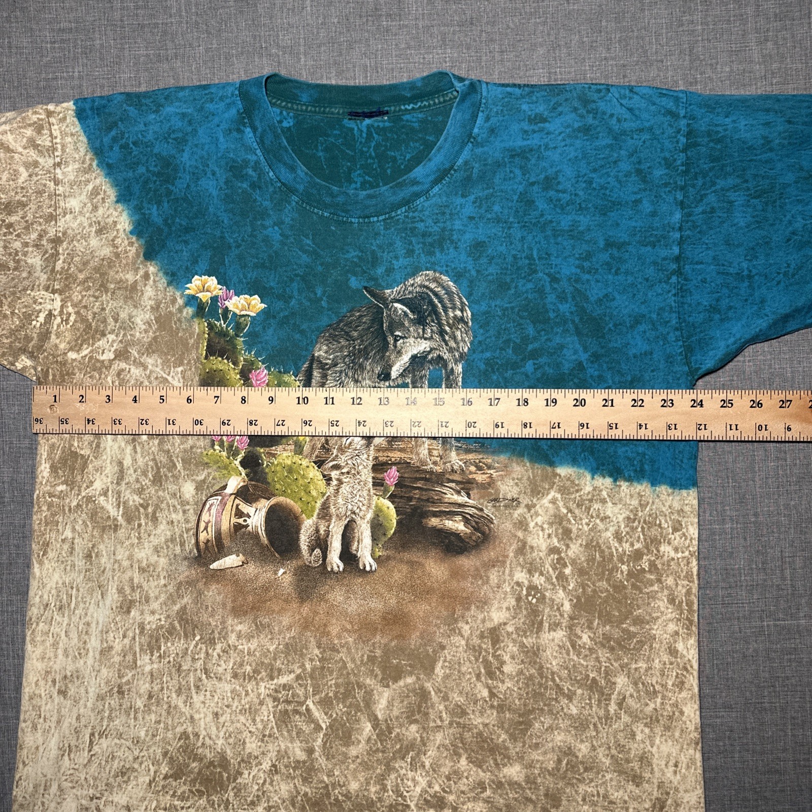 Vintage Wolf Tie Dye XL Stone Washed Turquoise Cub Polar Graphics Nature Tee