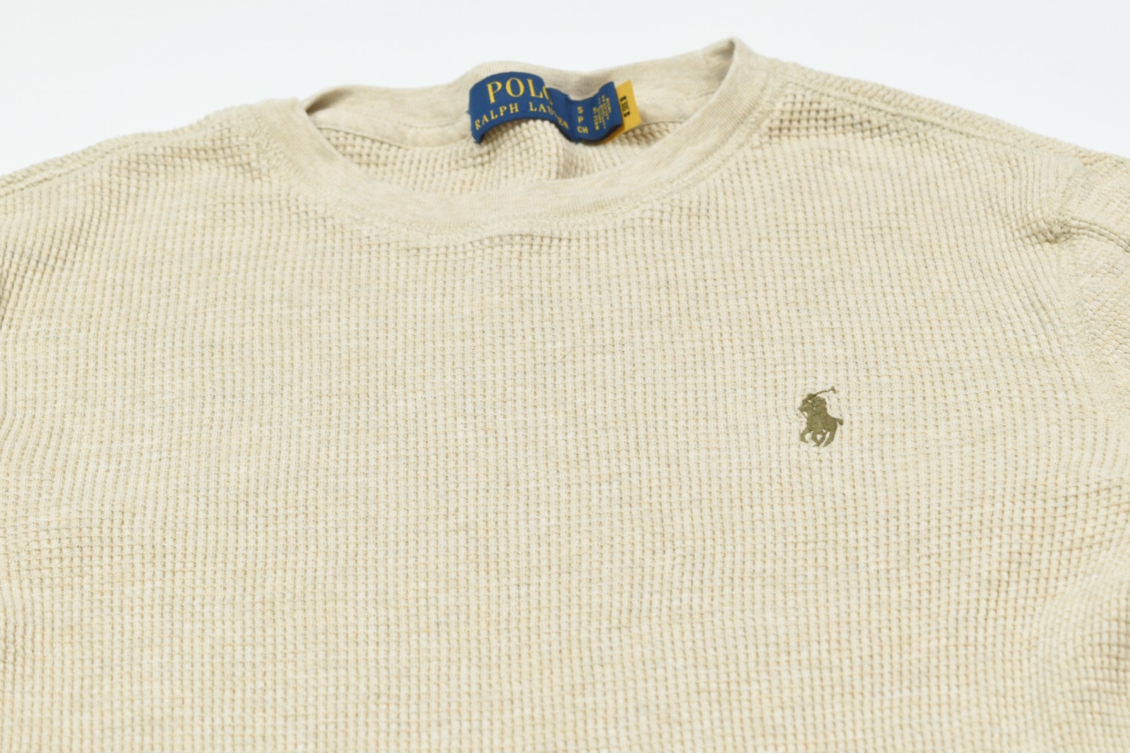 Polo Ralph Lauren Waffle-Knit Thermal Shirt Mens Small Beige Long Sleeve Slim
