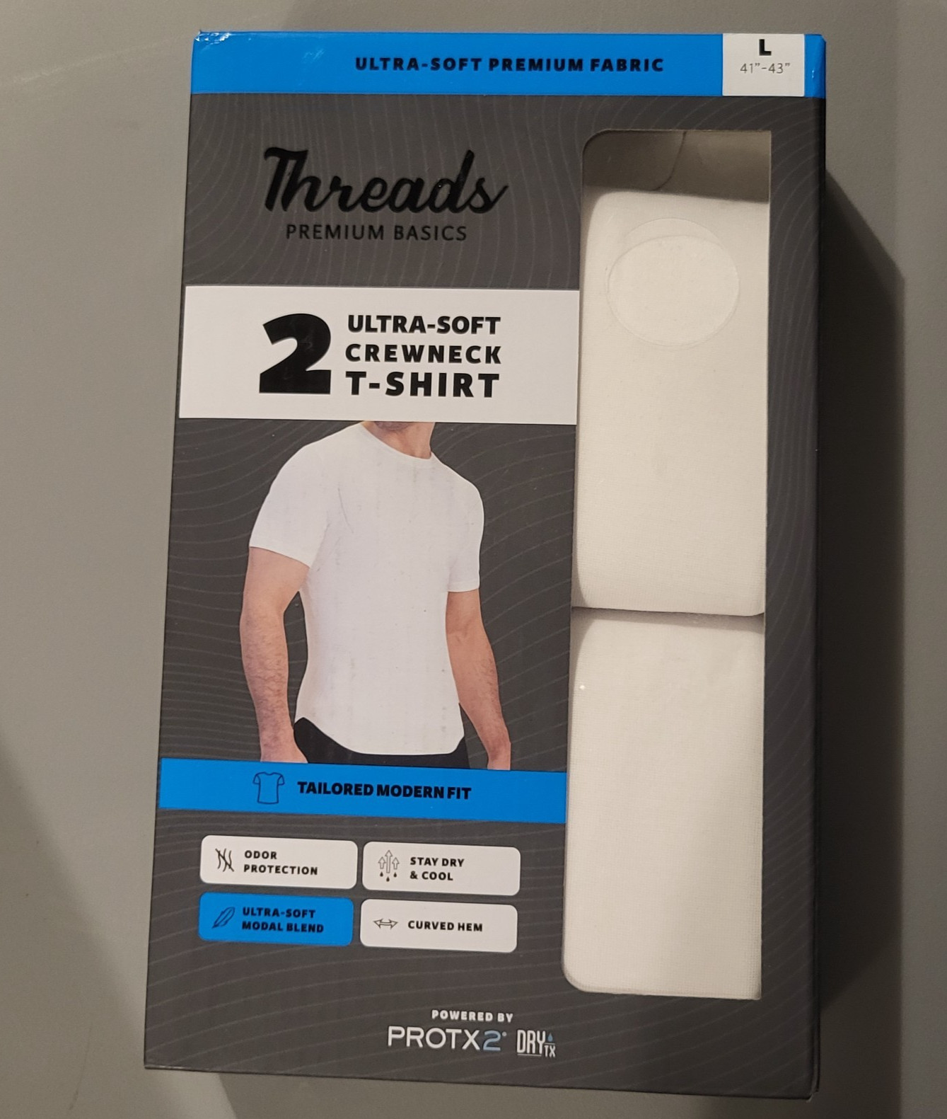 Large 41-43 Threads Premium Basics White Mens Crewneck T shirt 2 Pack Ultra Soft