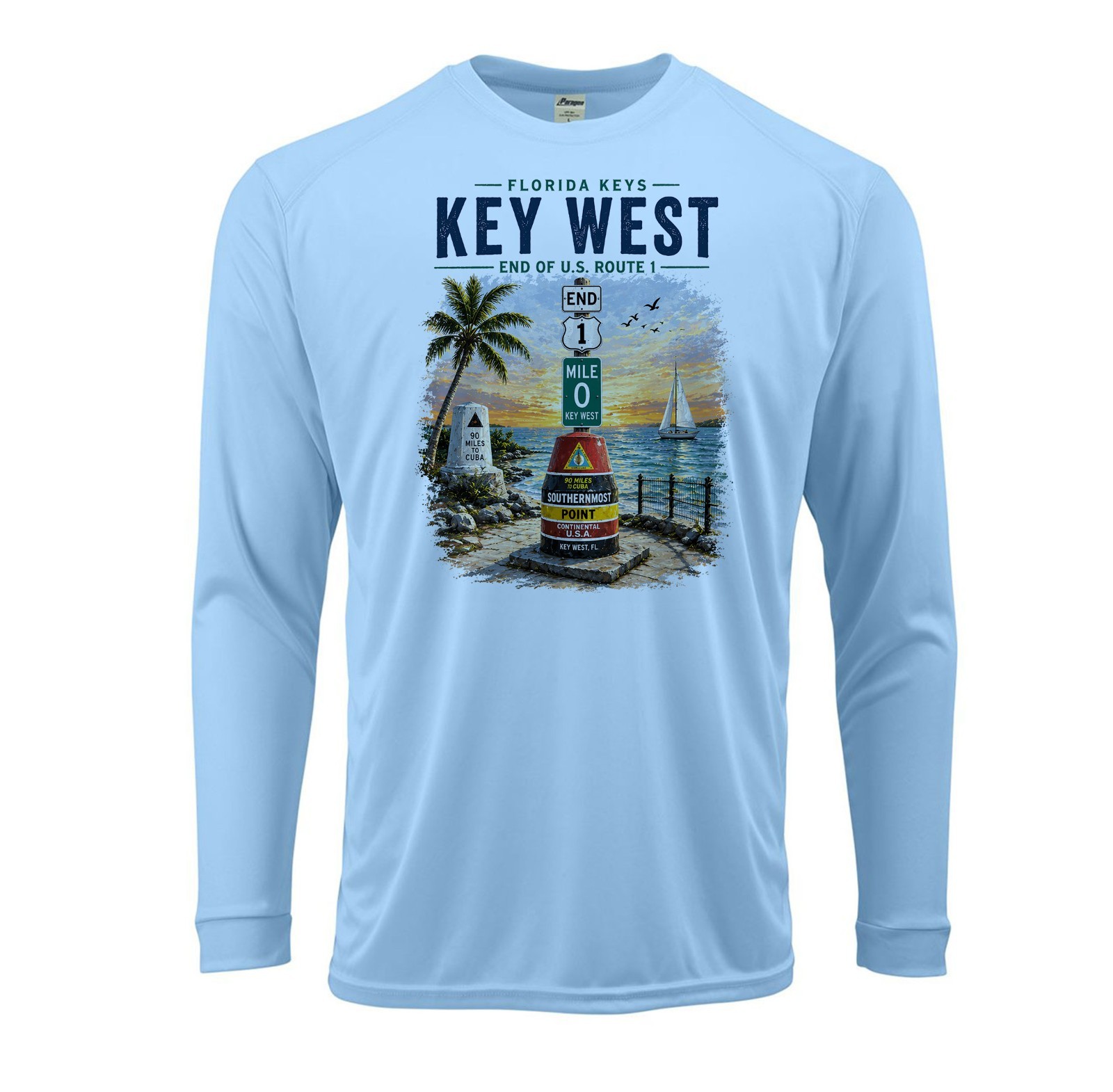 Key West Mile 0 Vacation Boat Sport Long Sleeve UPF 50 T-Shirt UV sun Protection