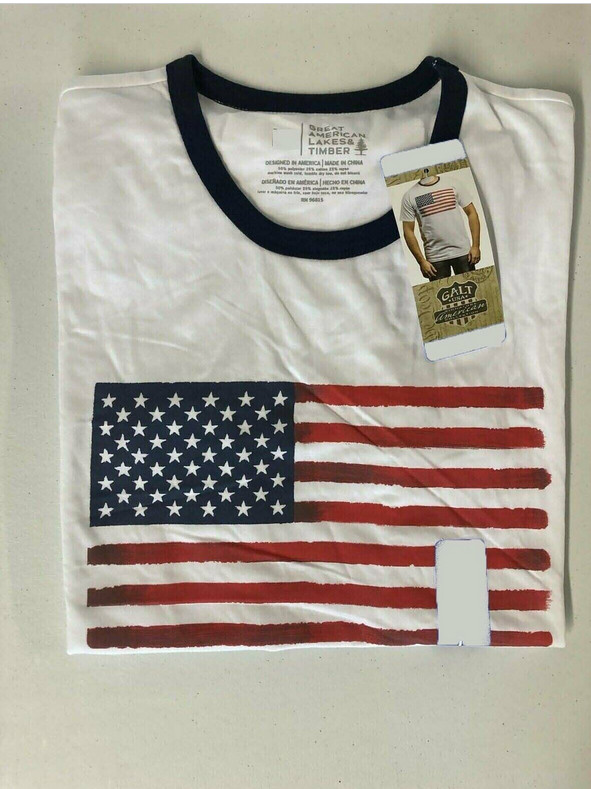 GREAT AMERICAN LAKES &TIMBER GRAPHIC MEN’S TEE T-SHIRT(WHITE/RED/BLUE MEDIUM)NWD