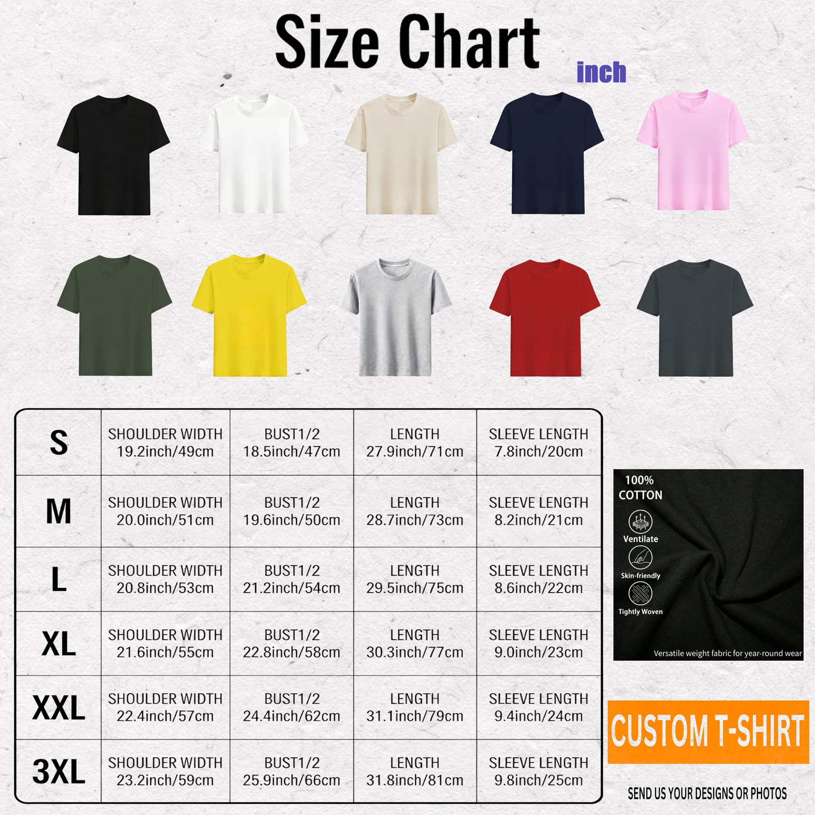 Print Your Photo Text Logo Custom DIY Cotton Tee Personalized Unisex Soft Top