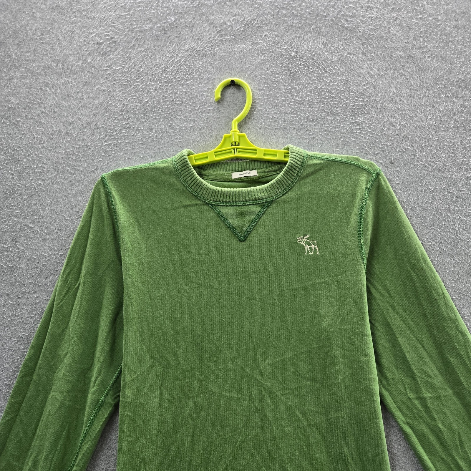 Abercrombie & Fitch Men Shirt S Green Embroidered Y2K Muscle Logo Long Sleeve