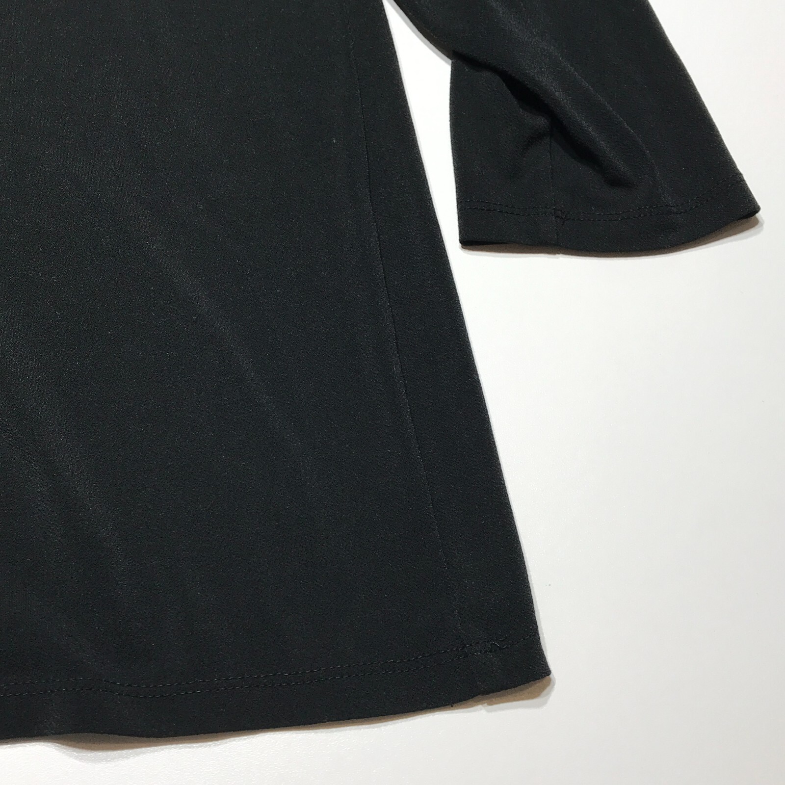 Ann Taylor Top Womens Size M Pleated Neck Crop Sleeve Blouse Black Stretchy
