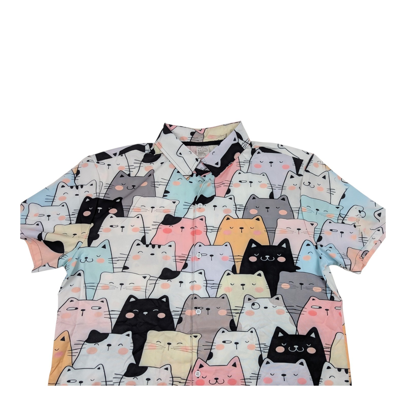 Anime Kitty Cat Button Up Shirt, MEOW MEOW! Colorful Cats Sz XL