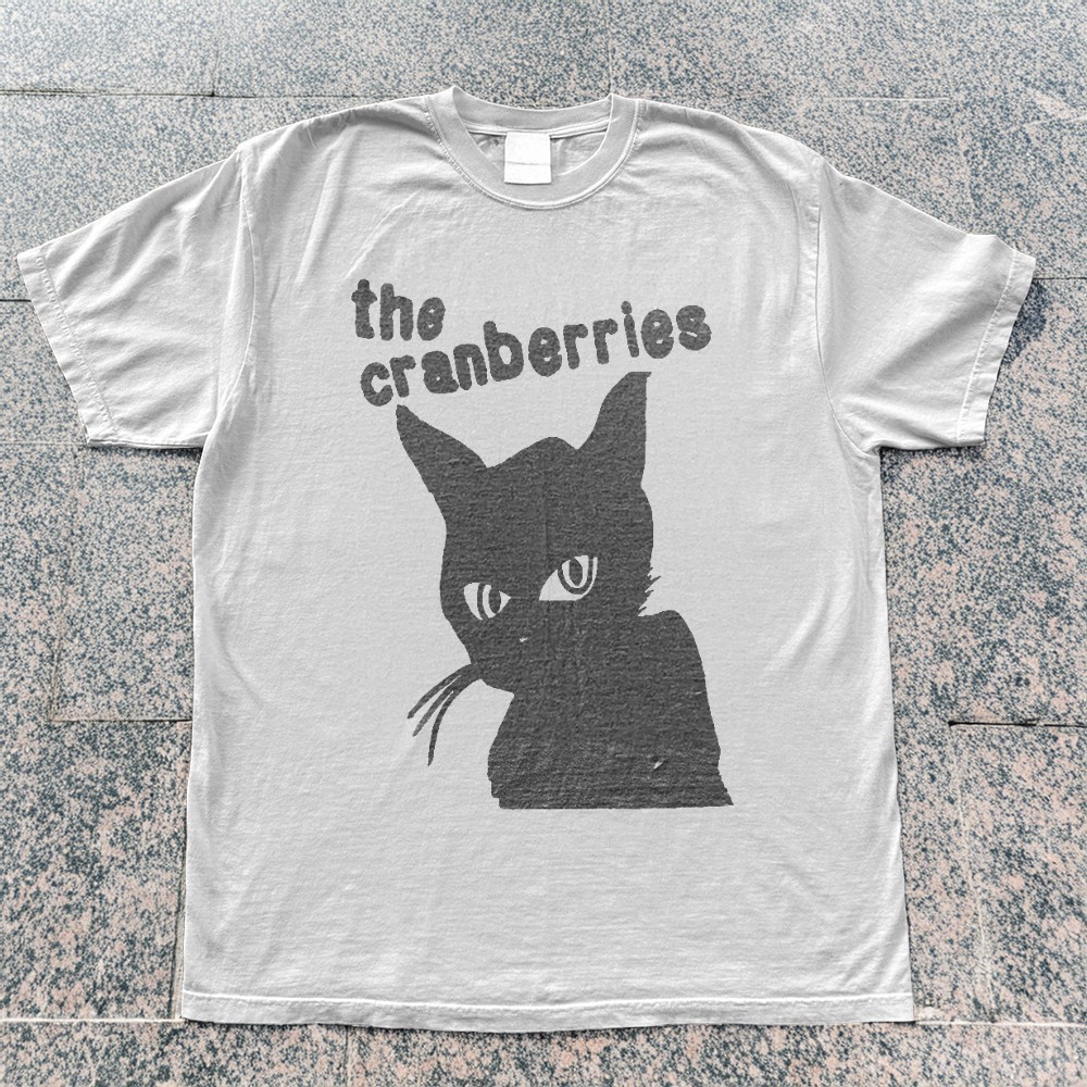 NEW! The Cranberries Black Cat Basic Unisex White T-Shirt Size S-5XL
