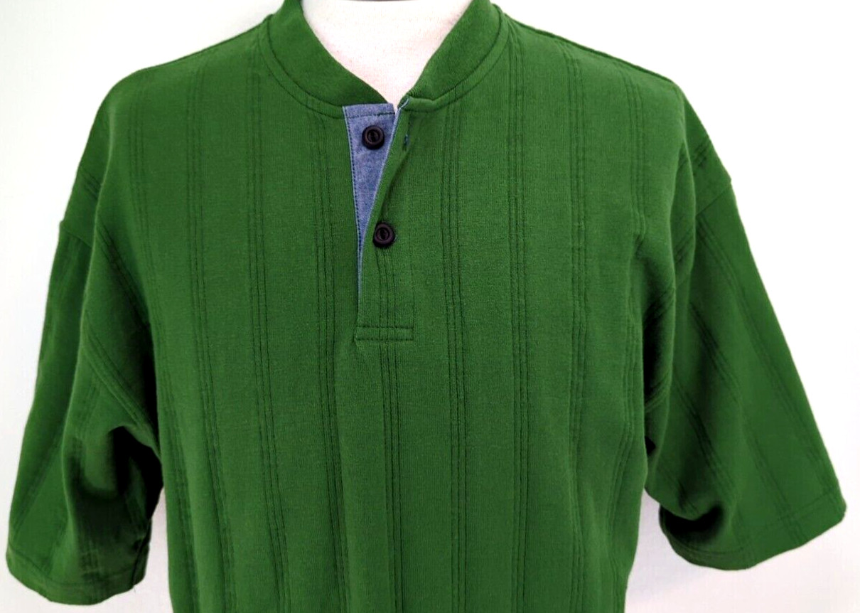 VTG 80s 90s COLUMBIAKNIT Henley T-Shirt Men’s Size M Green Ribbed USA MADE ~NEW*
