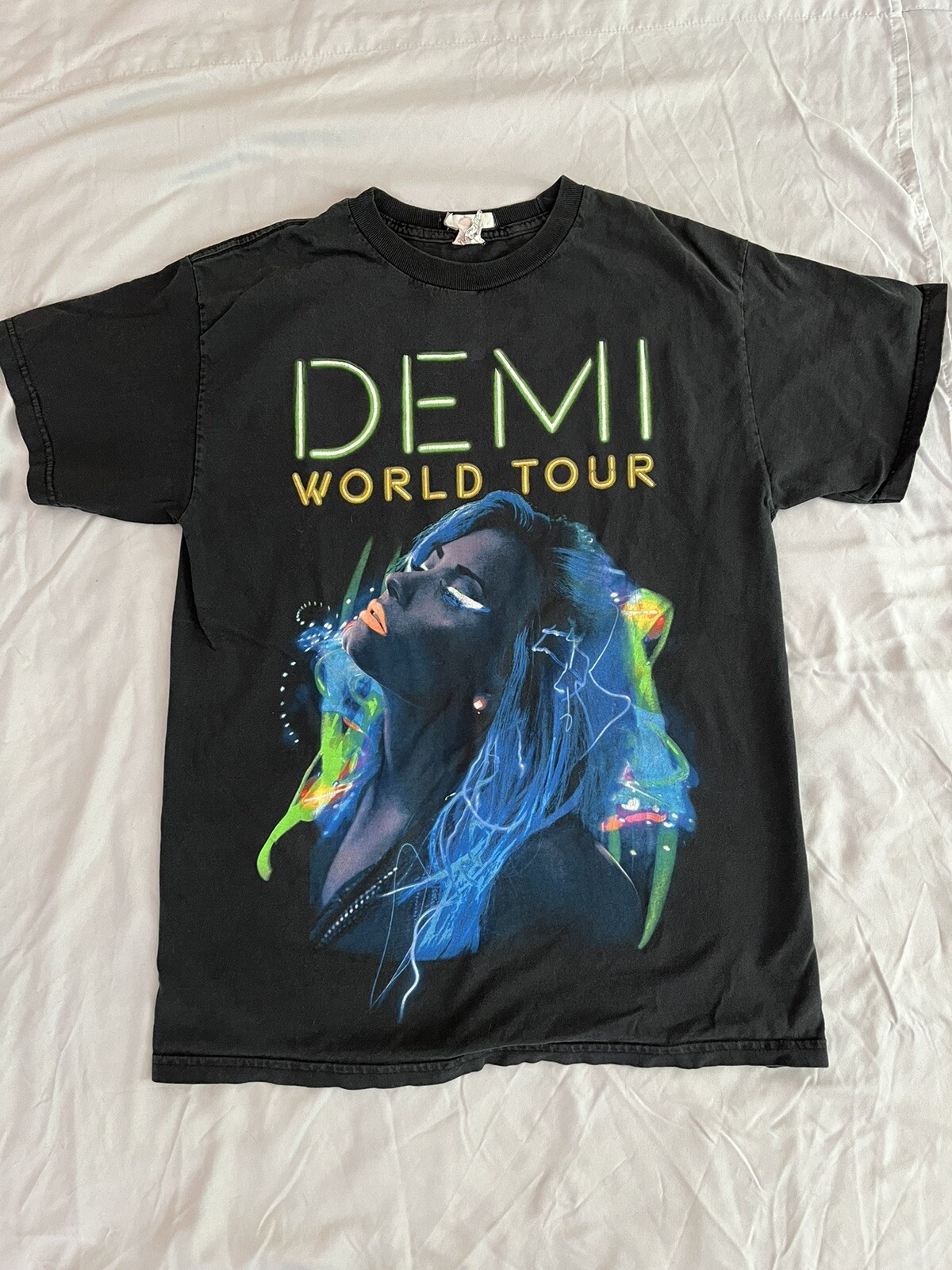 Alstyle Demi Lovato Neon Lights Black double Sided 2014 Concert T-Shirt Sz MED