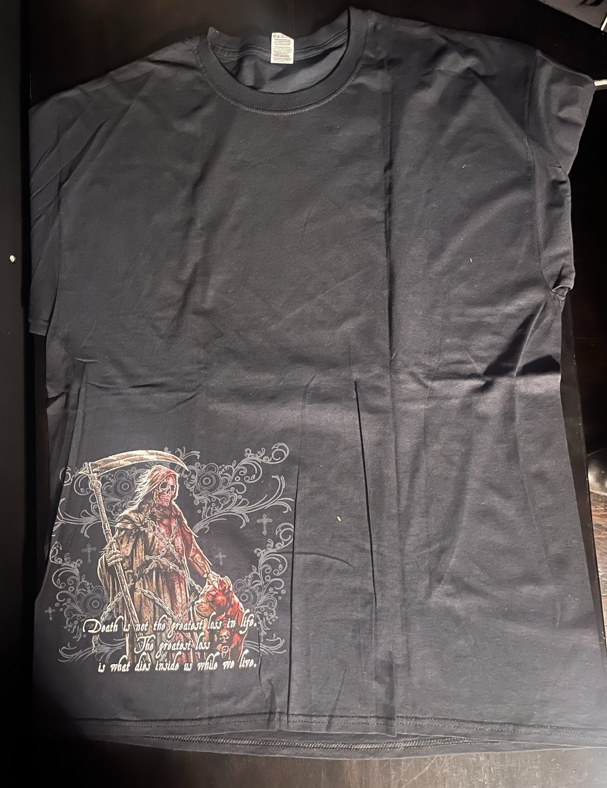Vintage Y2K Grim Reaper Shirt Mens XL Black Skull Gothic Horror Goth Grunge