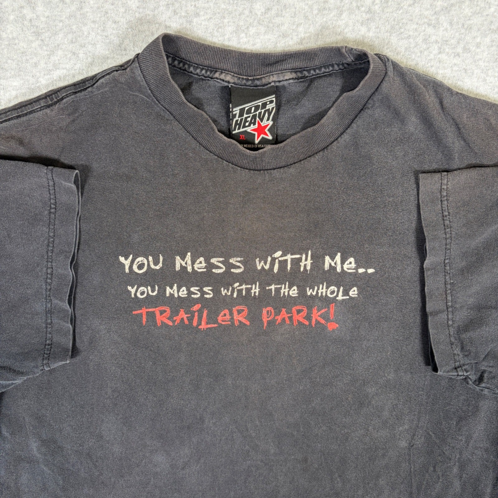 Top Heavy Graphic Tee Men’s XL Black Trailer Park Vintage Faded T-Shirt Y2K Worn